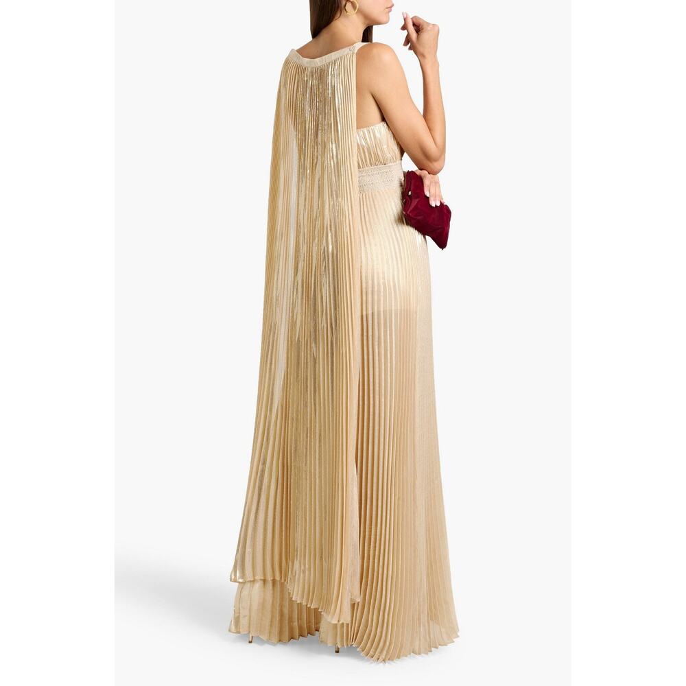 Alice + Olivia Rosalie Wide leg silk blend pleated gold jumpsuit size 0 - Picture 2 of 11